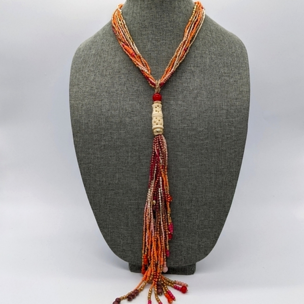 NWOT Chico's Long Colorful Seed Beaded Y-Necklace